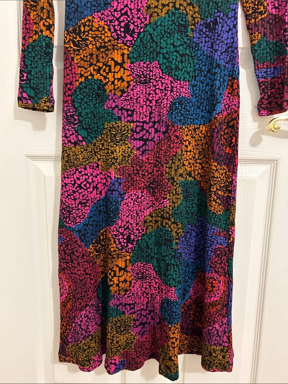 Farm Rio Rainbow Mix Jersey Dress Ribbed Knit Long Sleeve Midi New Size Medium - Picture 9 of 13